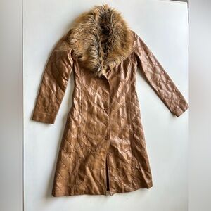 Vintage 90s Y2K Paris Blues Faux Leather Fur Afghan Penny Lane Style Jacket Coat